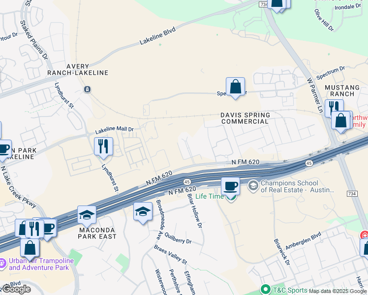 map of restaurants, bars, coffee shops, grocery stores, and more near 13620 Ranch Road 620 in Austin
