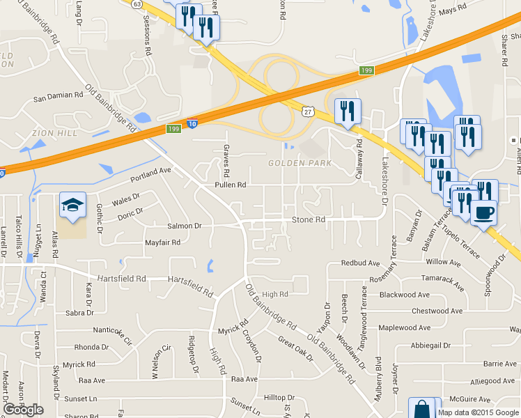 map of restaurants, bars, coffee shops, grocery stores, and more near 2402 Clemons Road in Tallahassee