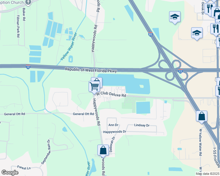 map of restaurants, bars, coffee shops, grocery stores, and more near 42447 Deluxe Lake Drive in Hammond