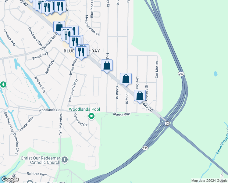 map of restaurants, bars, coffee shops, grocery stores, and more near 1436 Cedar Street in Niceville