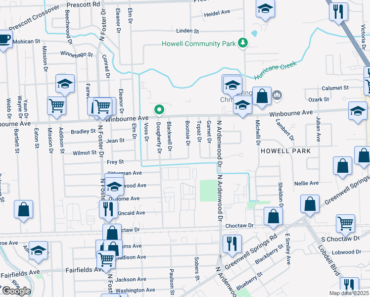 map of restaurants, bars, coffee shops, grocery stores, and more near 3038 Blackwell Drive in Baton Rouge