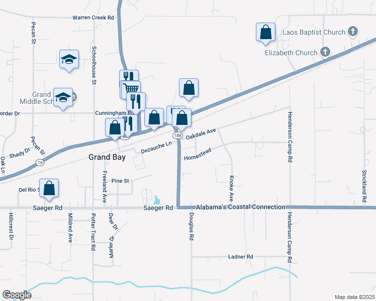 map of restaurants, bars, coffee shops, grocery stores, and more near 12360 Homestead in Grand Bay
