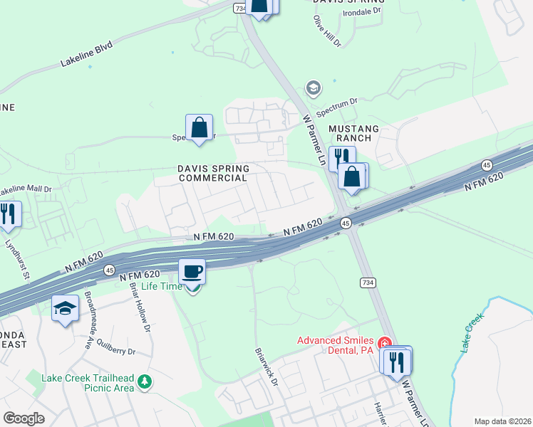 map of restaurants, bars, coffee shops, grocery stores, and more near 9606 1/2 Gynerium Drive in Austin