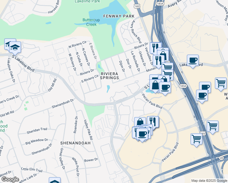 map of restaurants, bars, coffee shops, grocery stores, and more near 13700 Sage Grouse Drive in Austin