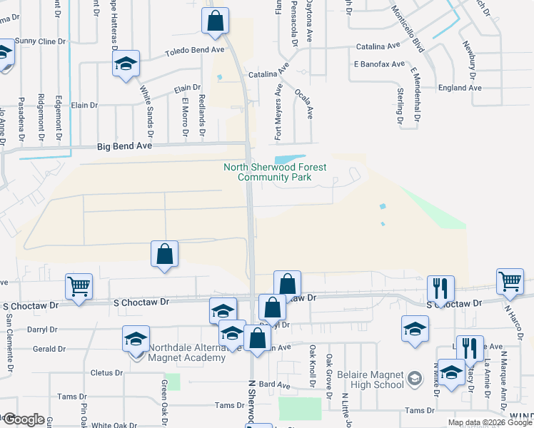 map of restaurants, bars, coffee shops, grocery stores, and more near 3000 North Sherwood Forest Drive in Baton Rouge