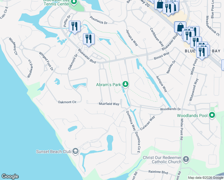 map of restaurants, bars, coffee shops, grocery stores, and more near 1053 Troon Drive East in Niceville