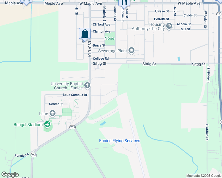 map of restaurants, bars, coffee shops, grocery stores, and more near 114 University Pl in Eunice