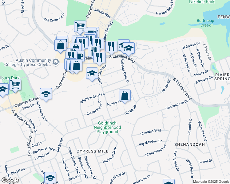 map of restaurants, bars, coffee shops, grocery stores, and more near 1010 Brighton Bend Lane in Cedar Park
