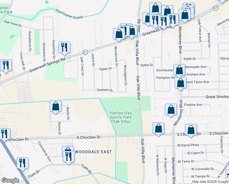 map of restaurants, bars, coffee shops, grocery stores, and more near 8855 Graham Drive in Baton Rouge