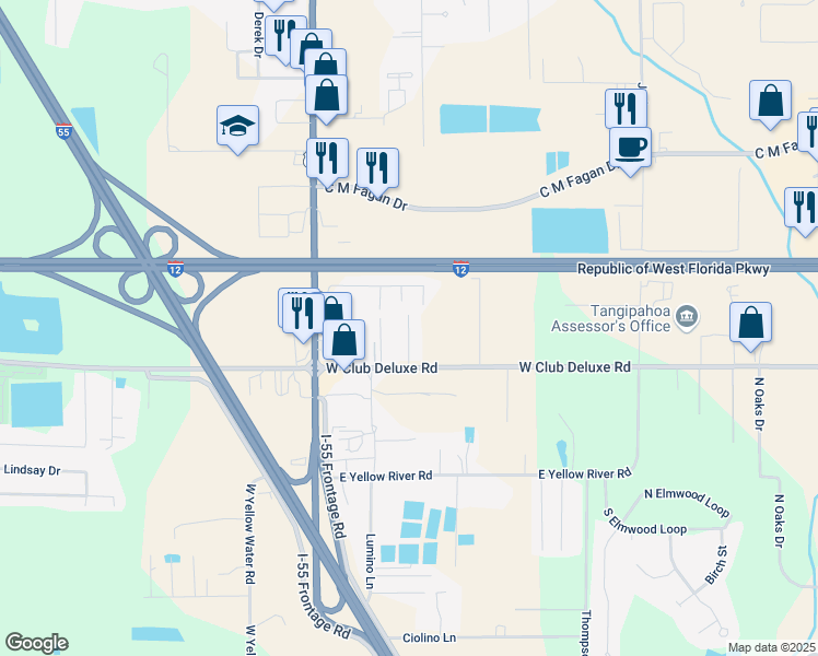 map of restaurants, bars, coffee shops, grocery stores, and more near 42367 Deluxe Plaza in Hammond