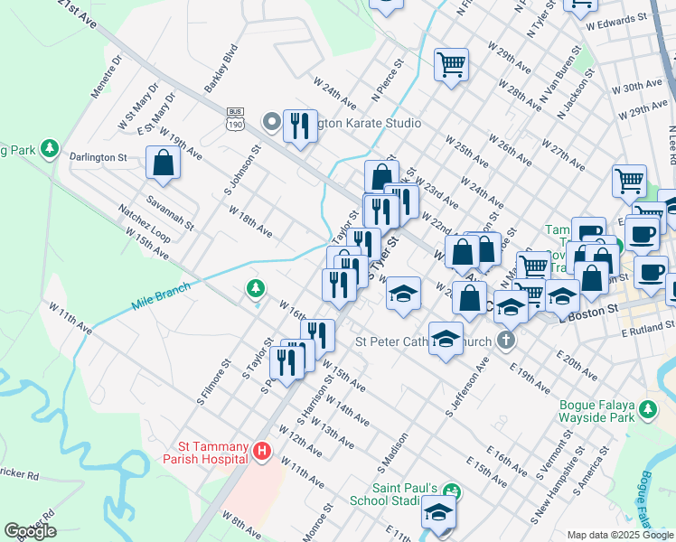 map of restaurants, bars, coffee shops, grocery stores, and more near 804 West 18th Avenue in Covington