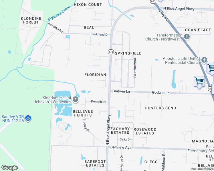 map of restaurants, bars, coffee shops, grocery stores, and more near 6462 Sarasota Street in Pensacola