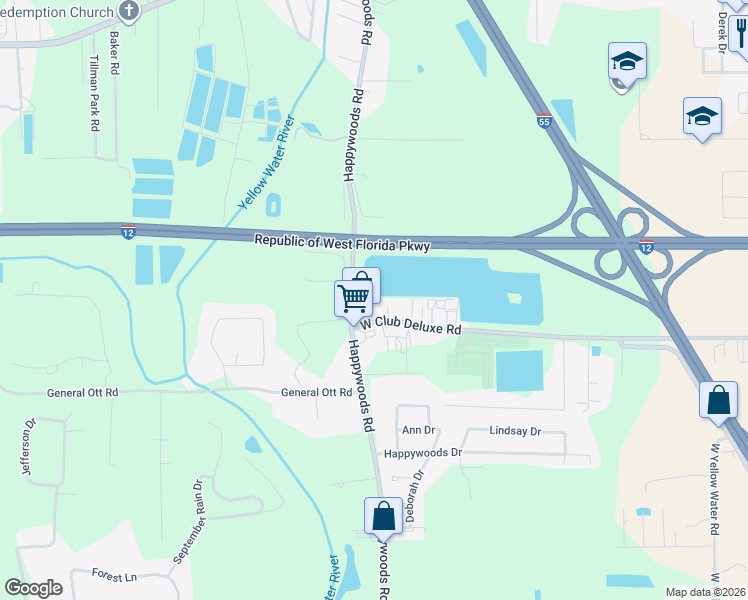 map of restaurants, bars, coffee shops, grocery stores, and more near 14045 West Club Deluxe Road in Hammond