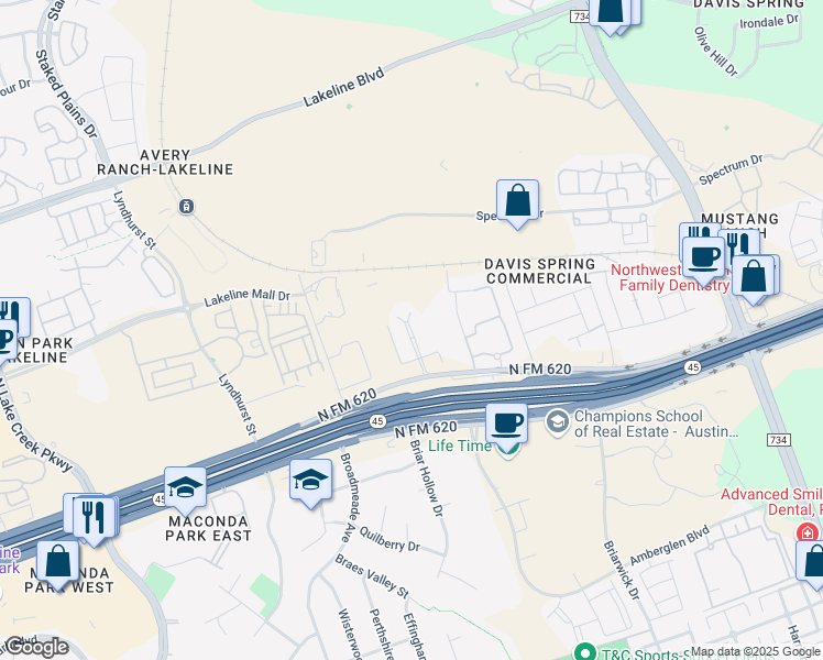 map of restaurants, bars, coffee shops, grocery stores, and more near 13620 Ranch to Market 620 in Austin