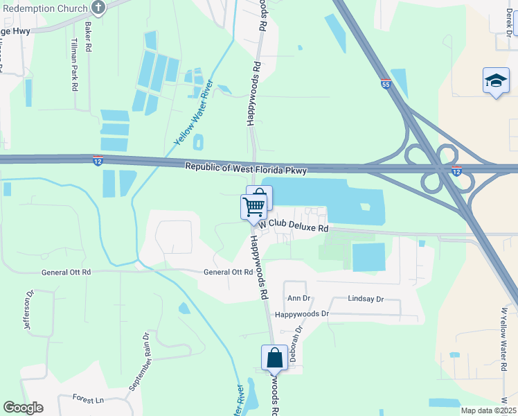 map of restaurants, bars, coffee shops, grocery stores, and more near 42640 Happywoods Road in Hammond