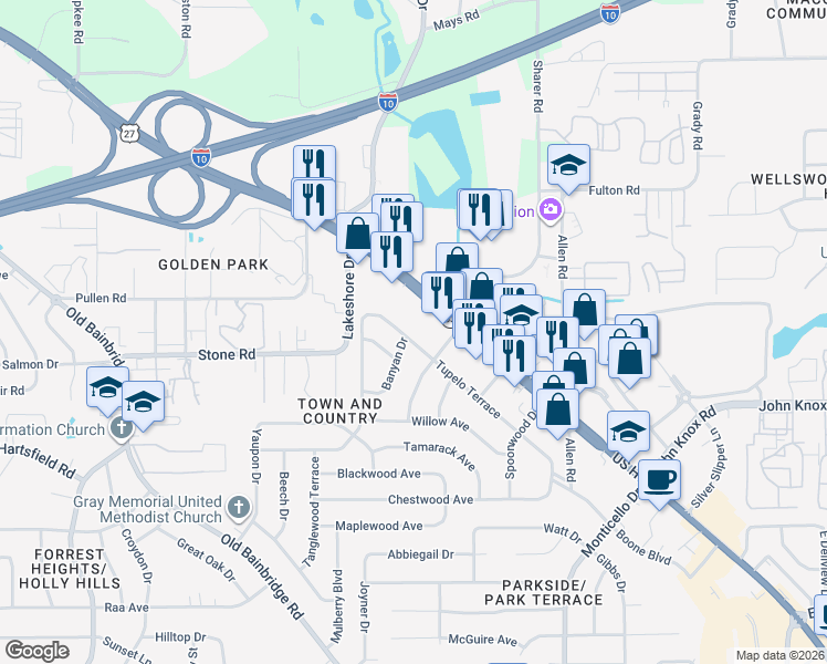 map of restaurants, bars, coffee shops, grocery stores, and more near 2611 Tupelo Terrace in Tallahassee