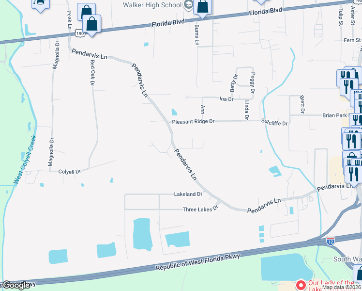 map of restaurants, bars, coffee shops, grocery stores, and more near 12501 Hidden Ridge in Walker