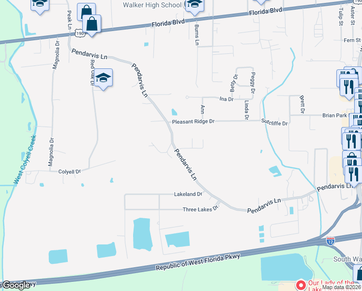 map of restaurants, bars, coffee shops, grocery stores, and more near 12501 Hidden Ridge in Walker
