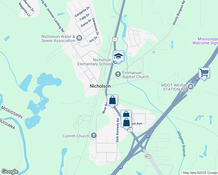 map of restaurants, bars, coffee shops, grocery stores, and more near 4 Emmett Meitzler Road in Picayune