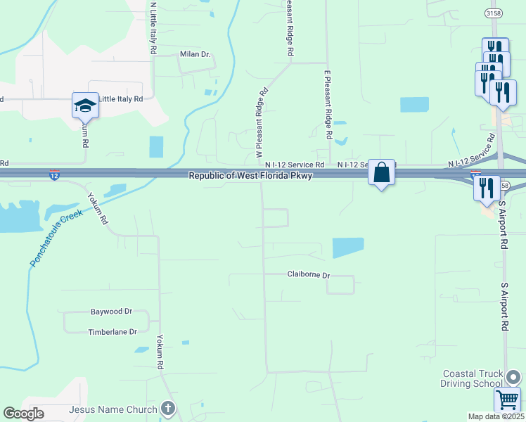 map of restaurants, bars, coffee shops, grocery stores, and more near 43466 Pleasant Ridge Extension in Ponchatoula
