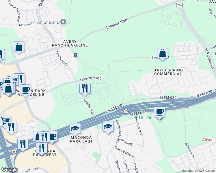map of restaurants, bars, coffee shops, grocery stores, and more near 10101 Erwin Trail in Austin