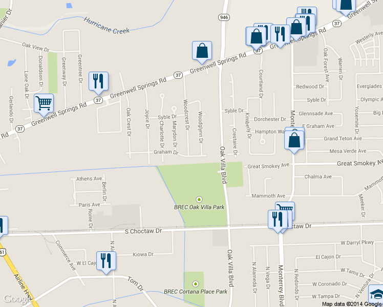 map of restaurants, bars, coffee shops, grocery stores, and more near 3010 Woodcrest Dr in Baton Rouge