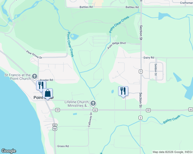 map of restaurants, bars, coffee shops, grocery stores, and more near 17143 Polo Ridge Boulevard in Fairhope