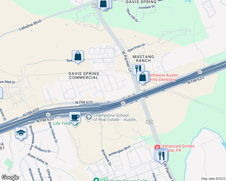 map of restaurants, bars, coffee shops, grocery stores, and more near 9411 Gynerium Drive in Austin