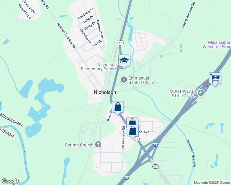 map of restaurants, bars, coffee shops, grocery stores, and more near 4 Emmett Meitzler Road in Picayune