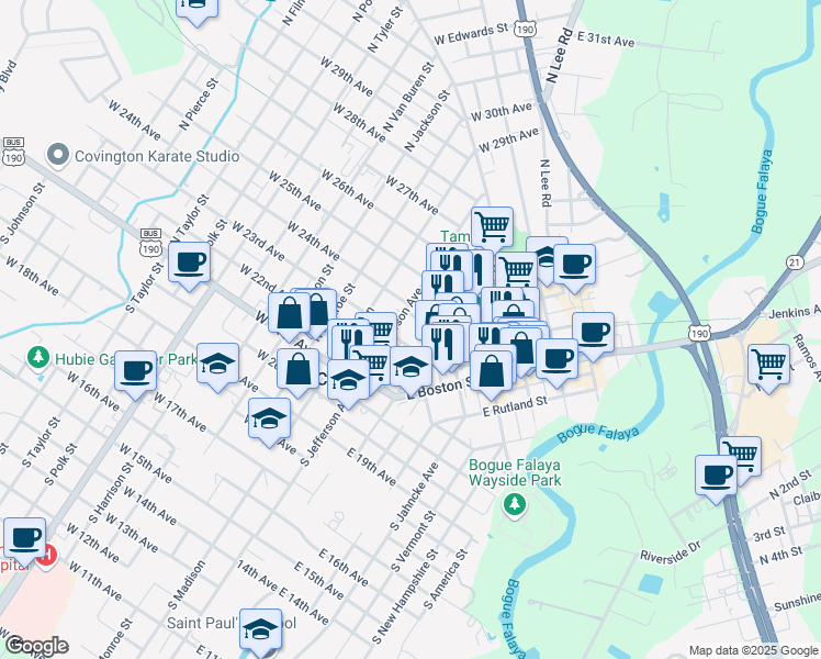 map of restaurants, bars, coffee shops, grocery stores, and more near 321 North Theard Street in Covington