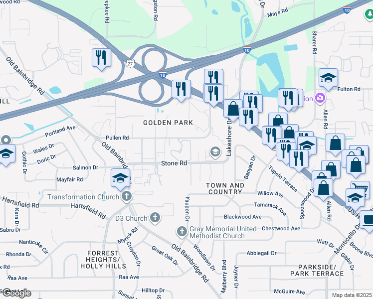 map of restaurants, bars, coffee shops, grocery stores, and more near 2 Graduate Circle in Tallahassee