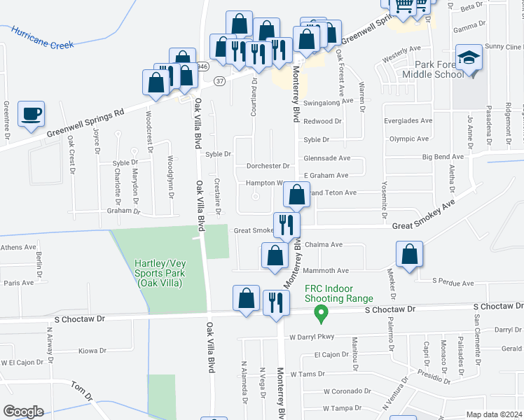 map of restaurants, bars, coffee shops, grocery stores, and more near 9319 Kimberly Way in Baton Rouge