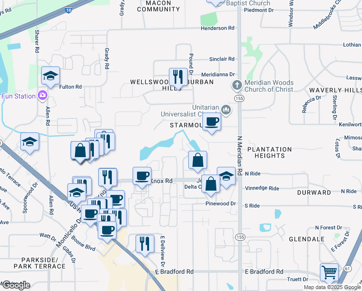 map of restaurants, bars, coffee shops, grocery stores, and more near 2206 Delta Lane in Tallahassee
