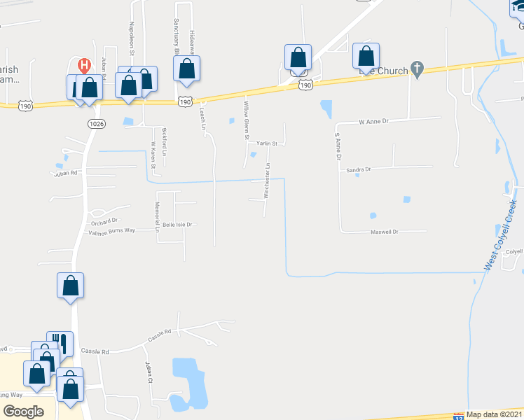 map of restaurants, bars, coffee shops, grocery stores, and more near 29030 Winchester Lane in Denham Springs