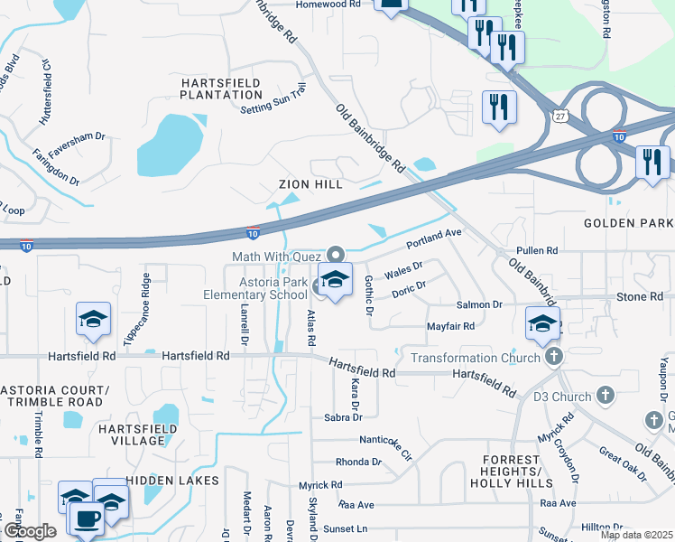 map of restaurants, bars, coffee shops, grocery stores, and more near 1913 Portland Avenue in Tallahassee