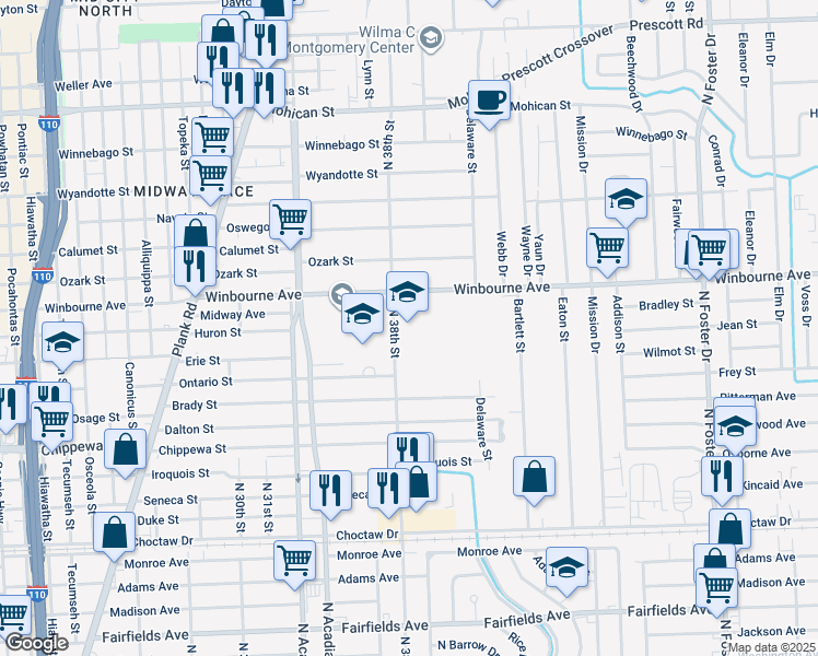 map of restaurants, bars, coffee shops, grocery stores, and more near 3730 Winbourne Avenue in Baton Rouge