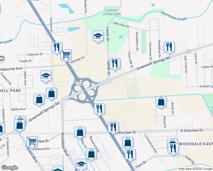map of restaurants, bars, coffee shops, grocery stores, and more near 7750 Greenwell Springs Road in Baton Rouge