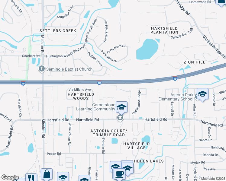 map of restaurants, bars, coffee shops, grocery stores, and more near 2331 Trimble Road in Tallahassee