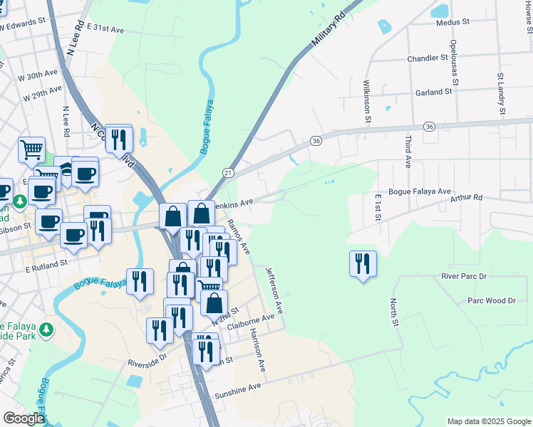 map of restaurants, bars, coffee shops, grocery stores, and more near 19432 Crawford Road in Covington