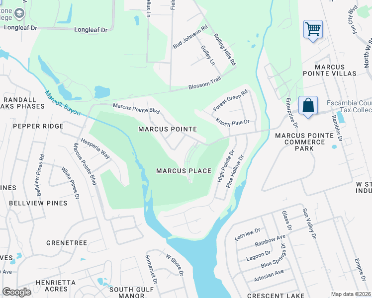 map of restaurants, bars, coffee shops, grocery stores, and more near 3031 Oak Pointe Drive in Pensacola