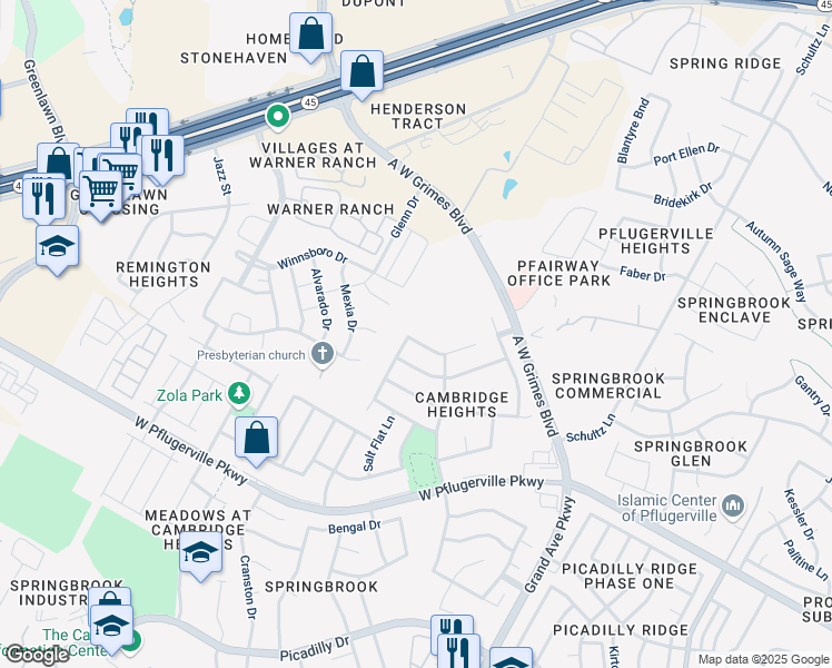 map of restaurants, bars, coffee shops, grocery stores, and more near 1713 Candelaria Mesa Drive in Round Rock