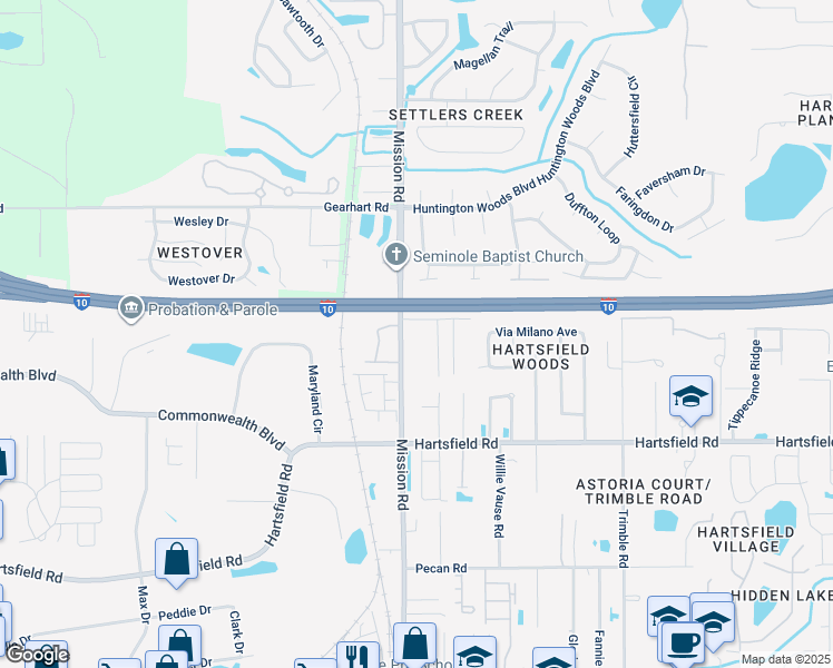 map of restaurants, bars, coffee shops, grocery stores, and more near 2334 Talley Lane in Tallahassee