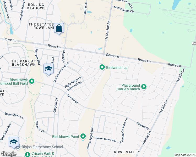 map of restaurants, bars, coffee shops, grocery stores, and more near 4210 Birdwatch Loop in Pflugerville
