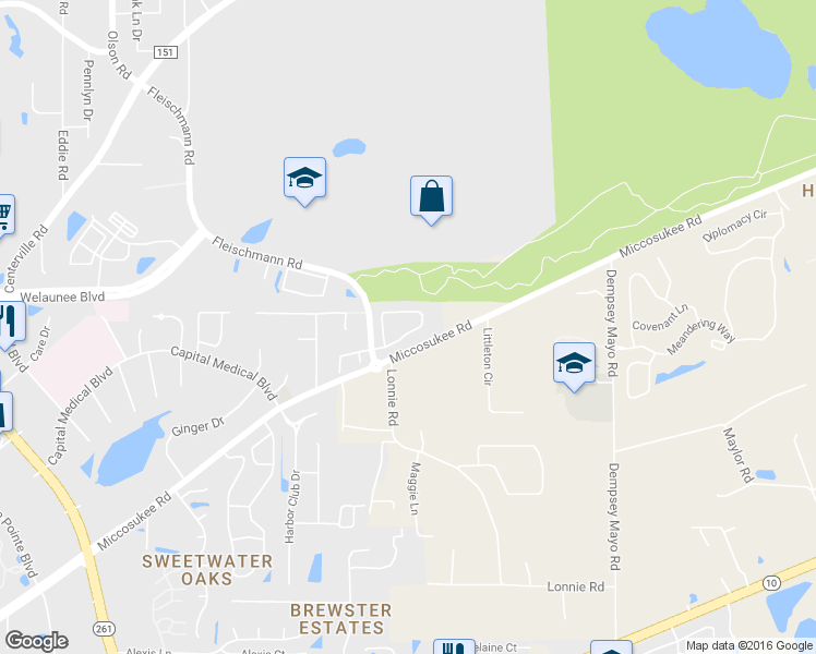 map of restaurants, bars, coffee shops, grocery stores, and more near 3446 Sedona Loop in Tallahassee