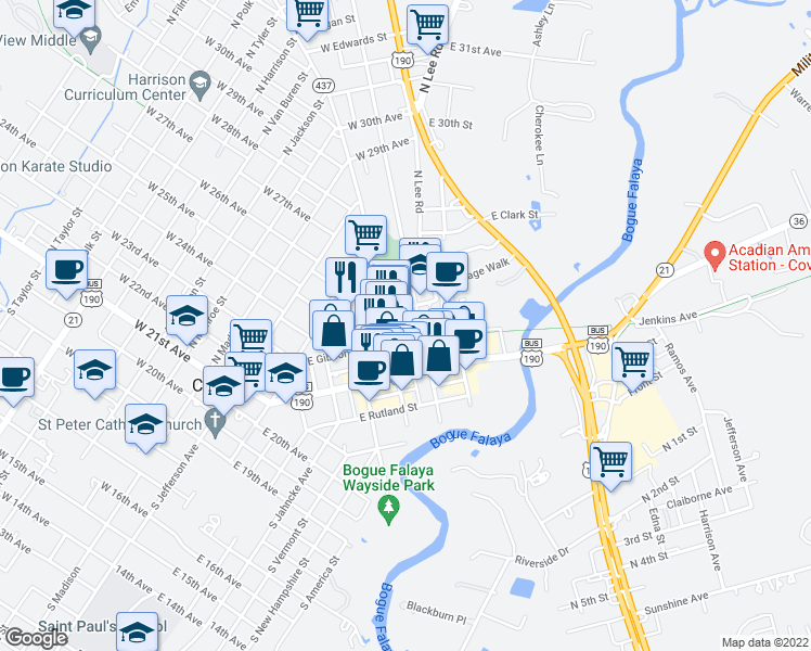 map of restaurants, bars, coffee shops, grocery stores, and more near 408 Ox Lot Square in Covington