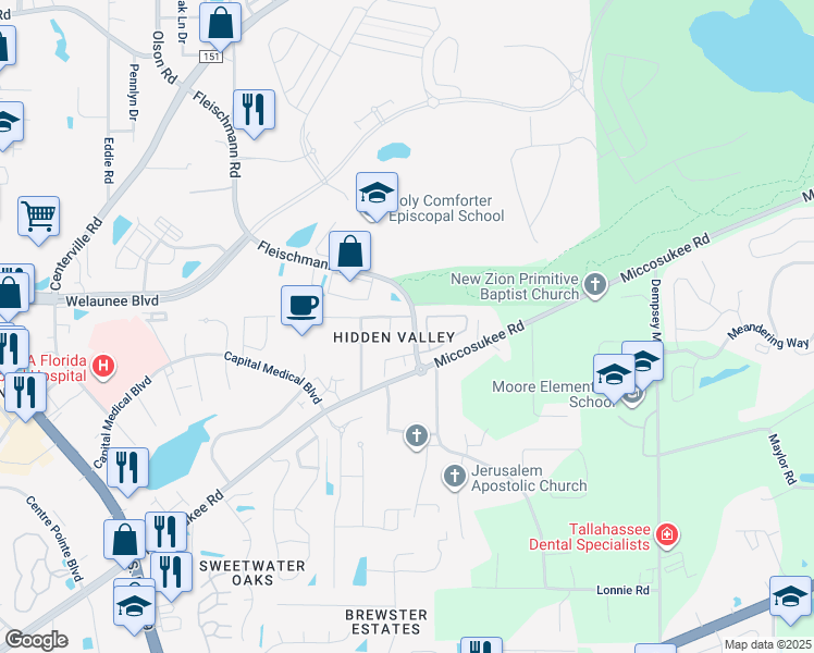 map of restaurants, bars, coffee shops, grocery stores, and more near 1925 Ascension Way in Tallahassee