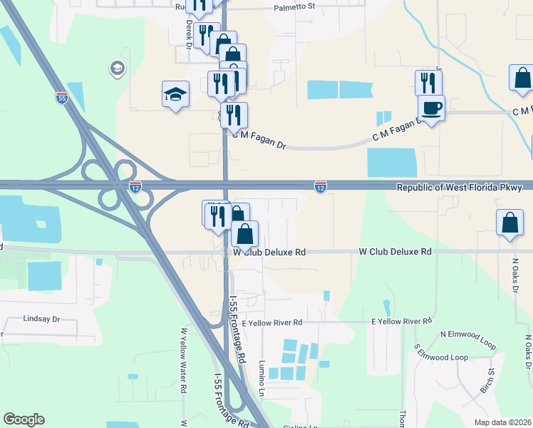 map of restaurants, bars, coffee shops, grocery stores, and more near 42314 Ruth Ann Street in Hammond