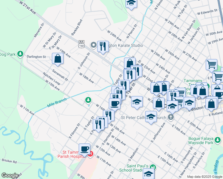 map of restaurants, bars, coffee shops, grocery stores, and more near 804 West 18th Avenue in Covington