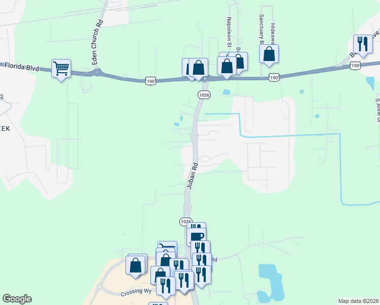 map of restaurants, bars, coffee shops, grocery stores, and more near 10265 Orchard Drive in Denham Springs