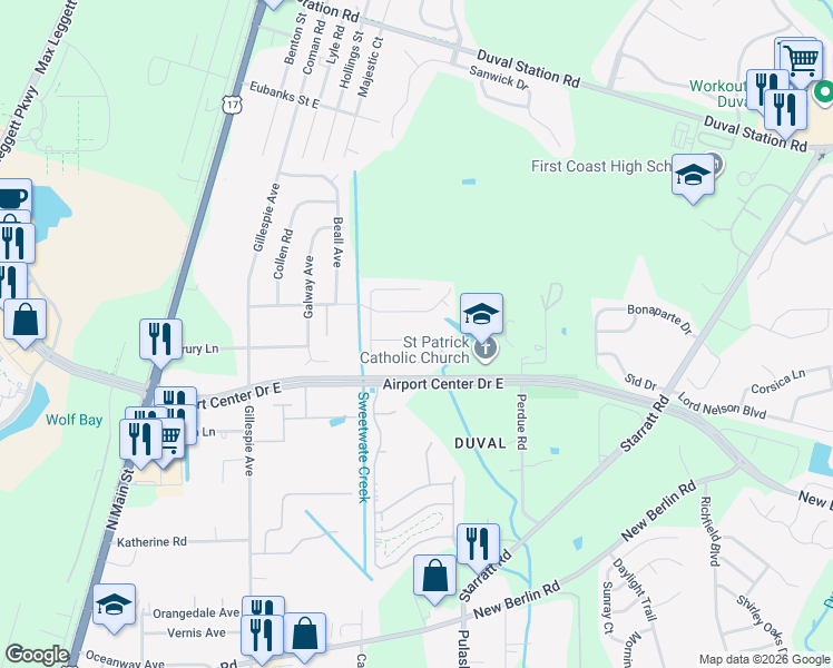 map of restaurants, bars, coffee shops, grocery stores, and more near 469 Blue Whale Way in Jacksonville